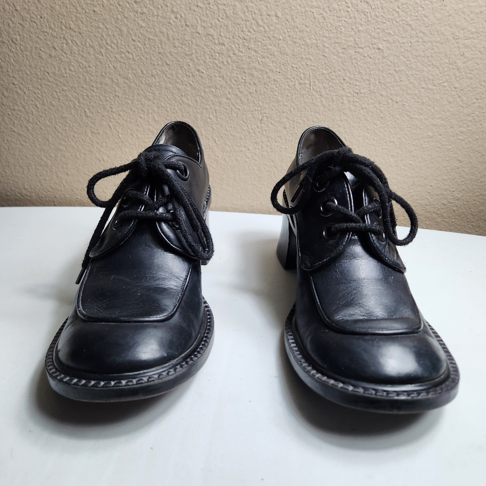 Esprit Womens |8.5| VTG Y2K Black Leather Chunky Block Heel Oxford Lace Up Shoes - Picture 6 of 10